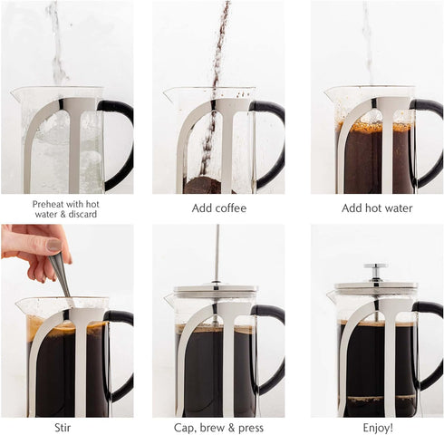 OVENTE 2-in-1 Coffee Press and Tea Maker, 20 Ounce with High Grade Stainless Steel Infuser, Borosilicate Glass, Clear