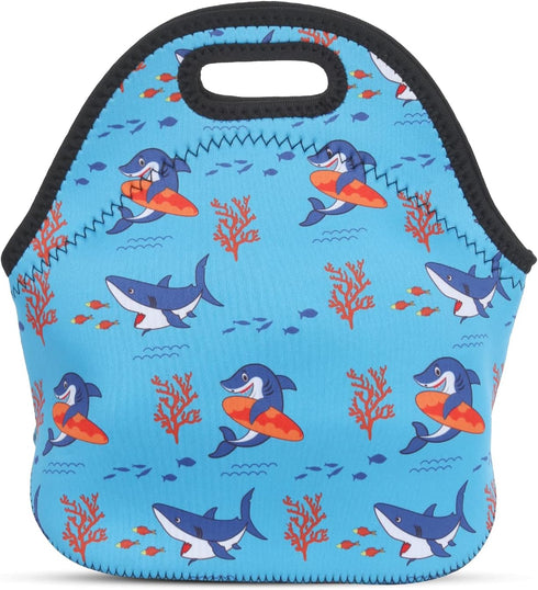 Violet Mist Shark Lunch Bag - Washable Neoprene Tote, Reusable Thermal Insulated Cooler, Lightweight for Men, Work,