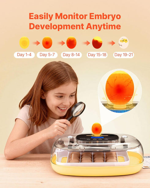 24 360 VEVOR Egg Incubator, Automatic Egg Turner with LED Candler, Temperature & Humidity Control, View Clear Window