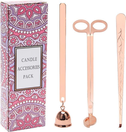 Luxiv 3 in 1 Candle Snuffer Set, 3P Candle Accessory Set with Wick Trimmer, Snuffer, Dipper, Gift Package, Rose Gold