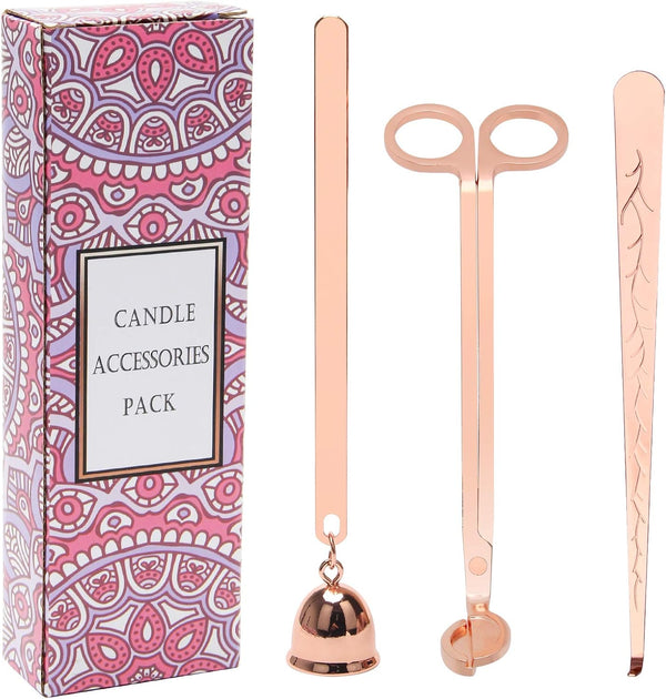 Luxiv 3 in 1 Candle Snuffer Set, 3P Candle Accessory Set with Wick Trimmer, Snuffer, Dipper, Gift Package, Rose Gold