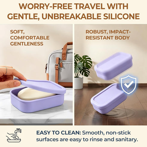 2 Sets, 1 Pack, AIMAIAIMAI Enhanced Leak Proof Travel Soap Case with Draining Pad, Silicone Shampoo Bar Travel Case