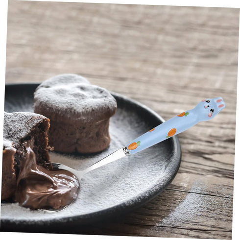 4pcs Bunny Dessert Spoon Set - Espresso, Ice Cream, Asian Soup Spoons, Stainless Steel Rabbit Design, Child Handle