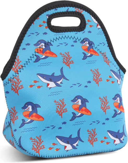 Violet Mist Shark Lunch Bag - Washable Neoprene Tote, Reusable Thermal Insulated Cooler, Lightweight for Men, Work,