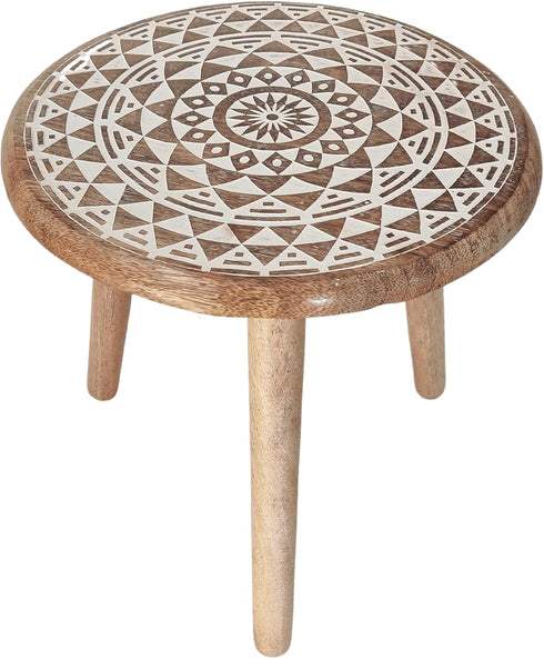 5) VANIYA CRAFTS Wooden Engraved Fold-able Round End Table/Side Table/Plant Stand/Stool for Living Room Bedroom