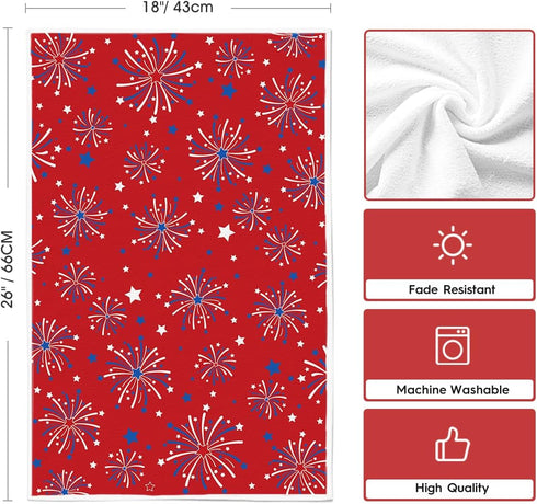 4th 18x26 Inch Set 2 Artoid Mode Red Stars Firework America Patriotic of July Kitchen Towels Dish Towels, Memorial Day