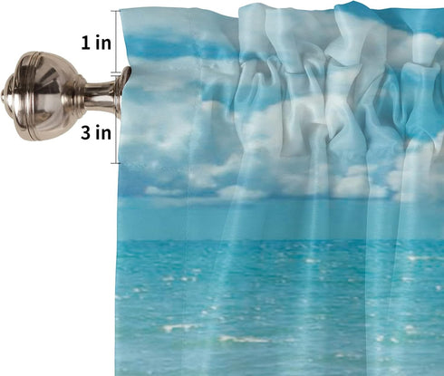 Tropical Ocean Beach Window Valance, 60" W x 18" L, Blue Sky Sea Island Design Rod Pocket Curtain for