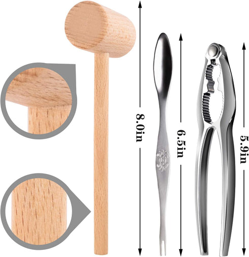 6Pcs Crab Crackers and Tools, 2 Forks, 2 Lobster Crackers, Nut Cracker, 2 Lobster Mallets