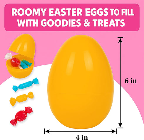 Celmuron 6 Pack 6'' Jumbo Fillable Easter Eggs Giant Plastic Easter Eggs with Flat Bottom, Bright Colorful Refillable