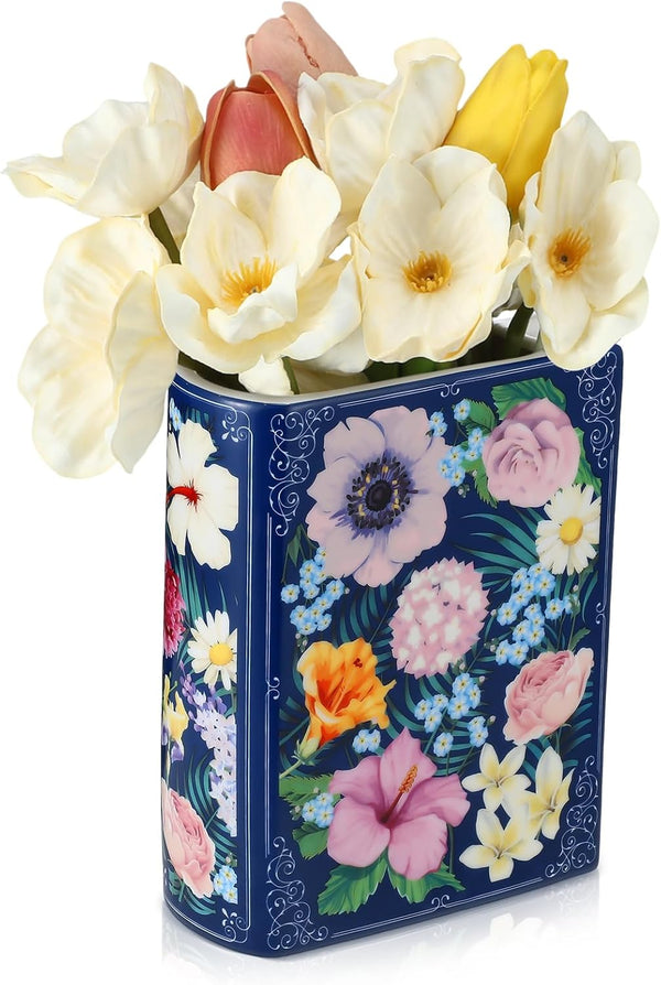 Uiifan Book Shaped Small Flower Vase Decorative Ceramic Vases Cute Home Decor