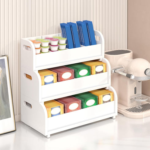 Wisuce Tea Holder for Tea Bags Organizer - White Bamboo Tea Organizer
