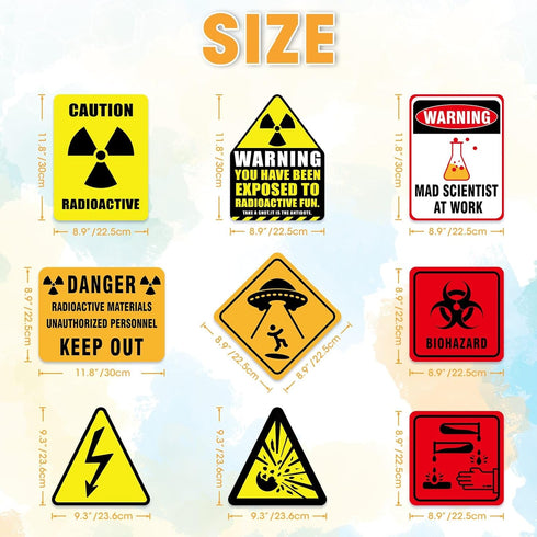 WERNNSAI Science Party Decorations - 9PCS Mad Scientist at Work Home Wall Decor Signs Funny Tags for Boys Kids Birthday Party Laboratory Sign Table Centerpieces Yellow Caution Logos on Door Windows Supplies