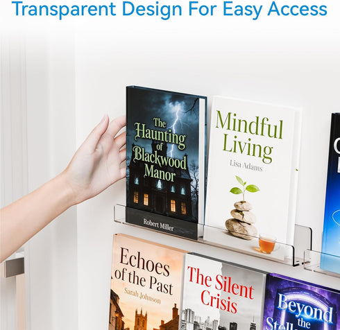 15" Storage,Pack 2 Cq acrylic Clear Floating Bookshelf for Kids Room - Invisible Hanging Wall Mounted U Shaped Shelf
