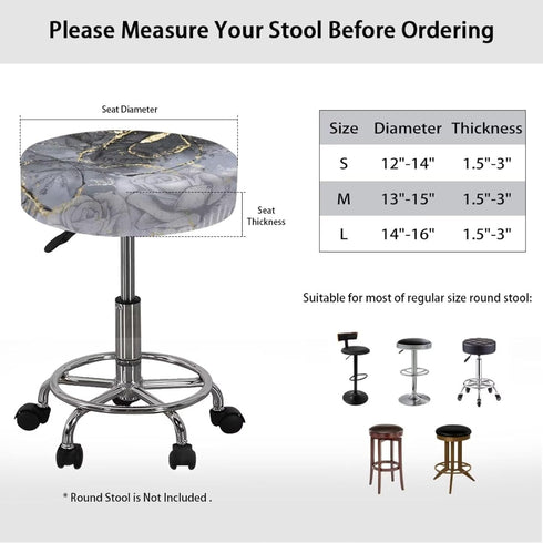 Sellikakes 12-14 Inches Set 2-Grey Round Bar Stool Seat Cover Cushion with Marble Rose Pattern Round Chair Covers