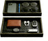 Dark Walnut Finish Wooden Valet Tray 2 Pack with Black Woven Faux