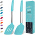 Silicone Spatula Set, Turner Spatulas Heat Resistant 600°F, Slotted & Solid for Cooking Fish, Eggs, Pancakes - Aqua