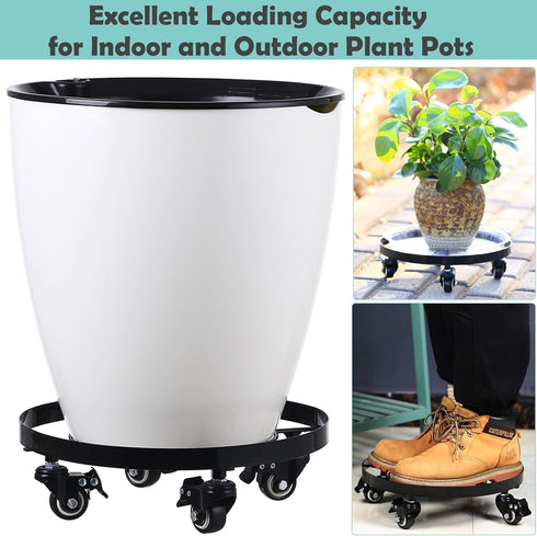 1 Packs 13.6 Inch Planterhoma Large Metal Plant Caddy Plant Dolly with Wheels Heavy-duty Iron Rolling Plant Stand