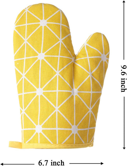 Oven Mitts and Potholders BBQ Gloves, 4-Piece Set Yellow, Non-Slip Cooking Gloves for Baking Grilling