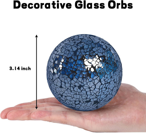 FUTUREPLUSX 5PCS Decorative Glass Orbs, 3.14inch Mosaic Sphere Balls Centerpiece Balls for Bowls Vases Dining Table Home Decor Wedding Party Dark Blue by FUTUREPLUSX
