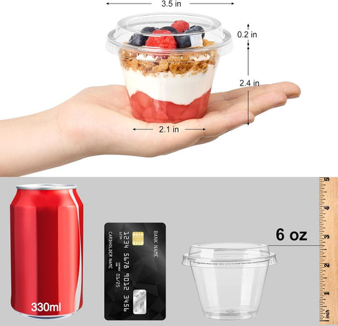 50 Pack 6 oz Plastic Dessert Cups with Lids, Small Plastic Yogurt Parfait Cups, Mini Round Party Serving Cup