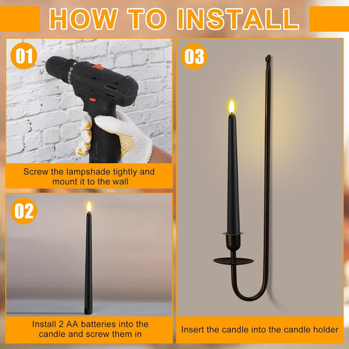 9.6" 16.5" Set Stairway(Dark,2 Set) Tessco for you Metal Wall Mount Candle Sconces with LED Flameless Taper Candles