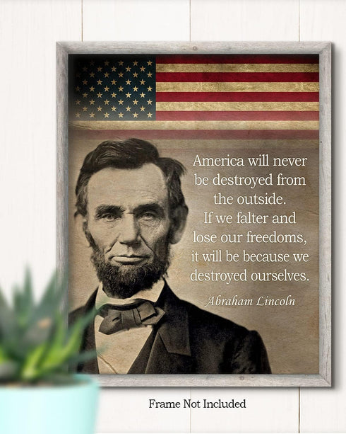 Govivo Abraham Lincoln Historic Quote Wall Decor Art Print, American Patriotic President, Unframed Artwork