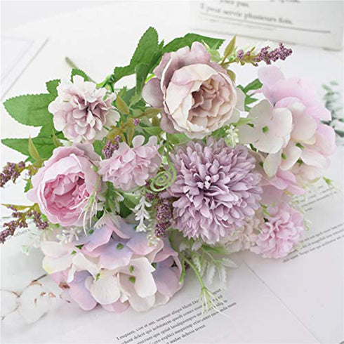 6 Pack Artificial Flowers, Realistic Fake Faux Peony Silk Hydrangea Plastic Carnations Daisy Arrangements for Wedding