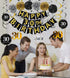 Black & Gold Glittery Happy 30th Birthday Banner, Poms, Sparkling 30 Hanging Swirls Kit
