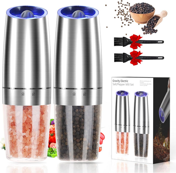 Gravity Electric Salt and Pepper Grinder Set, Adjustable Coarseness, Automatic Shakers Mill