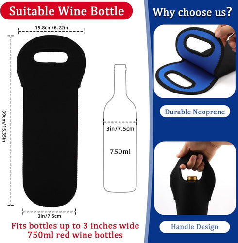 Desing Wish 2 PCS Wine Carrier Tote Bags for 750ml Bottles, Insulated Neoprene Wine Cooler Bags for Gift/Picnic/Party -