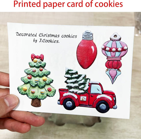 LILIAO Christmas Cookie Cutter Set, 4-pc Stainless Steel Cutters: Pickup Truck with Christmas Tree, Light Bulb, Ornament