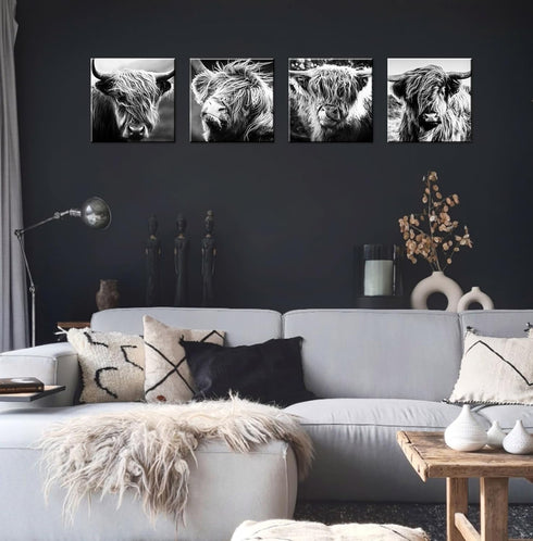 DJSYLIFE Highland Cow Wall Art - Black and White Cow Pictures, Modern Rustic Decor for Bedroom or Office