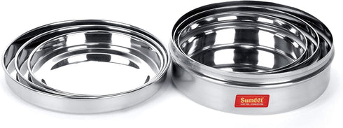 Sumeet Stainless Steel Chocolate Flat Slim Canisters - Puri Dabba/Storage Containers Set of 3Pcs Medium Set