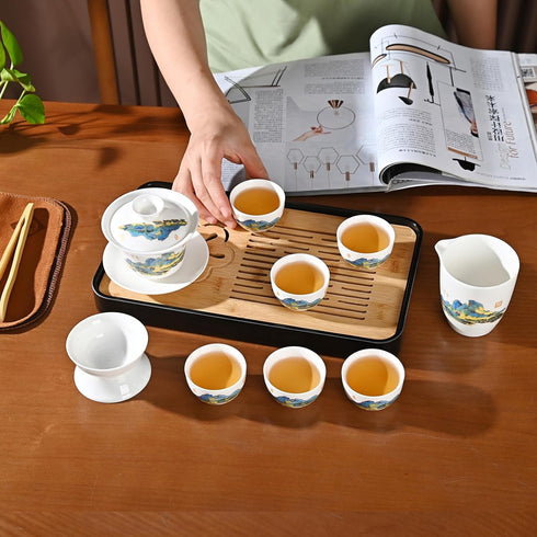 Set Set Set 6 Gaiwan6) Chinese Tea Traditional, Chinese Kung Fu Tea for Adults, Gaiwan Tea with Cups (QLJS
