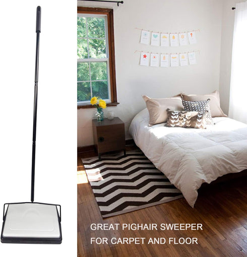 EZ SPARES Quiet Floor Sweeper with Pig-Bristles, Strong Roller Brush for Carpet Cleaning, Great for House, Office,