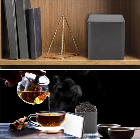 12 Pack 3 Oz WOPPLXY Minimalist Black Square Metal Tea Tins, Loose Leaf Tea Storage Containers with Airtight Lids