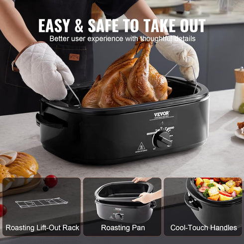VEVOR Electric Roaster Oven - 20 QT Turkey Roaster with Self-Basting Lid, 1450W, Fits Turkeys Up to 24LBS