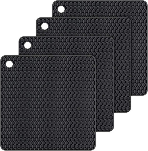 Silicone Trivet Mats Hot Mat, Robust Non Slip Coasters, Heat Resistant Mats (Black)