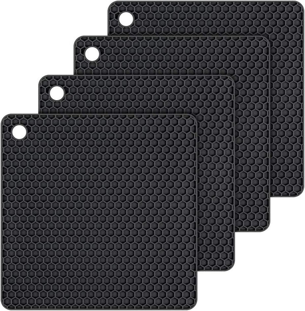 Silicone Trivet Mats Hot Mat, Robust Non Slip Coasters, Heat Resistant Mats (Black)