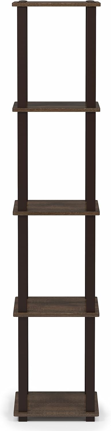5-Tier FURINNO Turn-S-Tube Corner Square Rack Display Shelf, Walnut/Brown