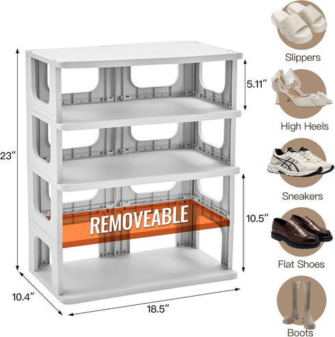 TRZZ 5-Tier Narrow Shoe Rack, Height-Adjustable Shoe Organizer for Closet, Entryway, Small Space, Grey Plastic
