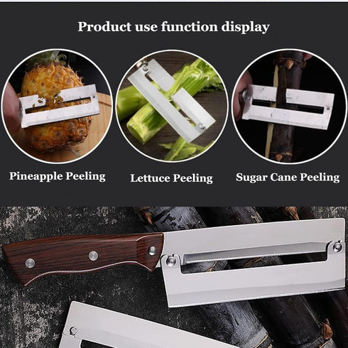 Sugarcane Peeling Knife - Pineapple Peeling Knife with Stainless Steel Blade and Natural Non-slip Brown Wooden Handle