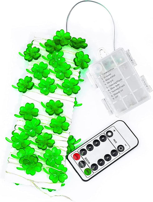 13 40 8 Yiaht St. Patrick's Day Lights Shamrock String Lights Battery Operated Feet LEDs Mode with Remote Lucky Clover