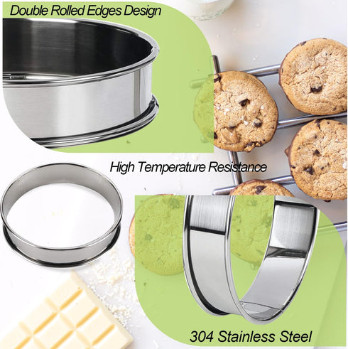 12 Pack 4 Inch Metal English Muffin Rings, Nonstick Pastry Mold, Stainless Steel with Silicone Brush