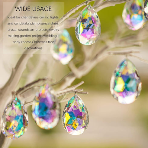 12 50mm HDCRYSTALGIFTS Pieces Crystal Prisms Chandelier Colorful Bauhinia Ornament Pendants Rainbow Maker Hanging