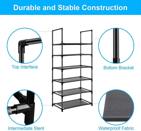 Easyhouse 6 Closet, Tier Metal Structure Free Standing Shoe Rack for Small Space Entryway, Bedroom, Narrow Vertical