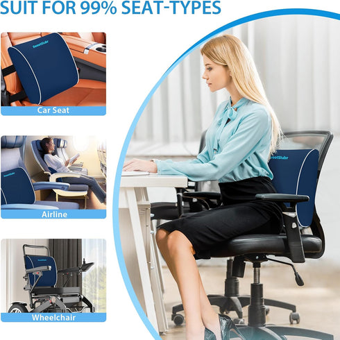 SweetSlubr Lumbar Support Pillow for Office Chair, Car Seats and Home Desks, Ergonomic Back Support with Double