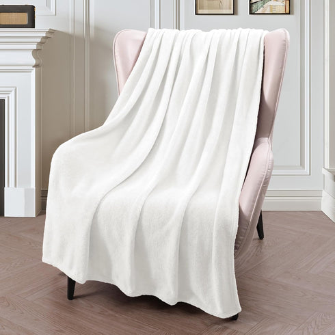Exclusivo Mezcla Fleece Throw Blanket for Couch - 300GSM Super Soft and Warm, Pure White Cozy Plush Blanket, 50x60