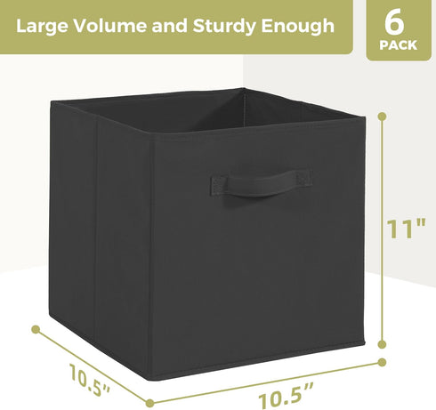 Storage Cubes, 11 Inch Cube Storage Bins, Set of 6, Fabric Foldable Storage Bins With Handles, Closet Storage Organizer Bins, Cubby Clothing Storage Baskets for Shelves, Black by STORAGEIDEAS