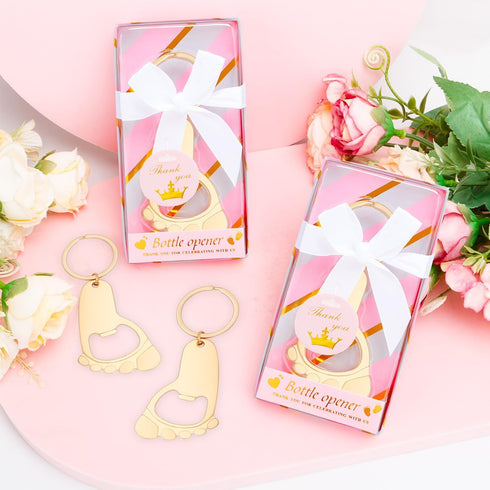 24Pcs Baby Girl Foot Keychain Footprint Bottle Openers Small Foot Bottle Opener Keychain Souvenir for Guests Baby